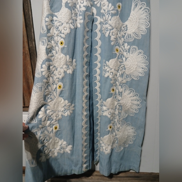 Vintage Embroidered Angel Sleeve Caftan Chambray Fabric Maxi Length Size S/M - Picture 5 of 8